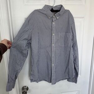 Everlane Greyish Blue and White Striped Button Down Classic Collared Cotton
